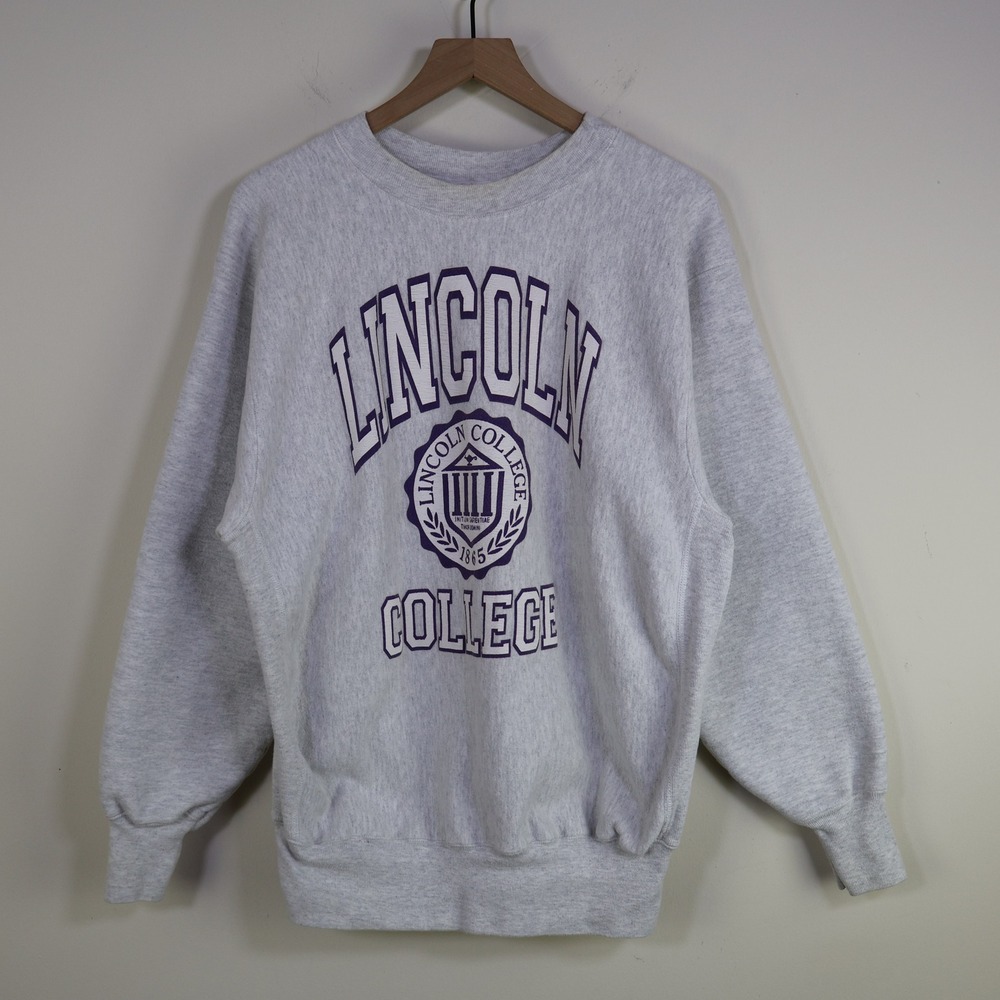 Vintage‎ 90s Lincoln College Sweatshirt L Collegiate Pacific Gray Retro Graphic